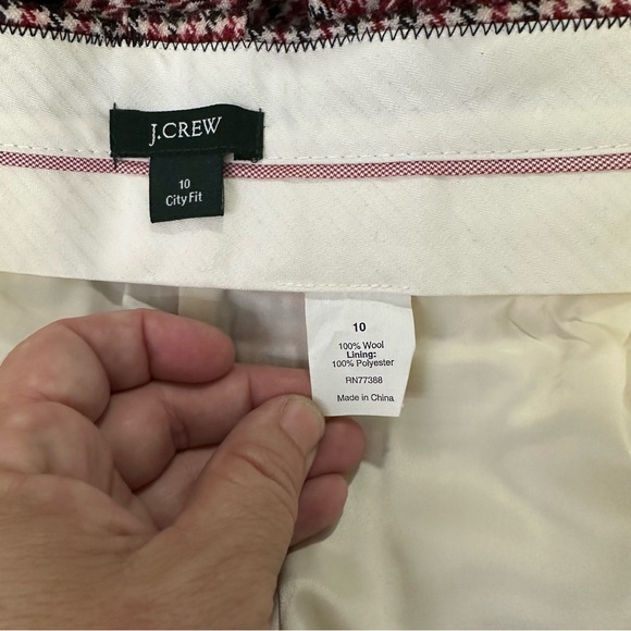 J. Crew Women’s Red, Black Houndstooth 100% Wool Fully Lined City Fit Pants 10 - Picture 8 of 8